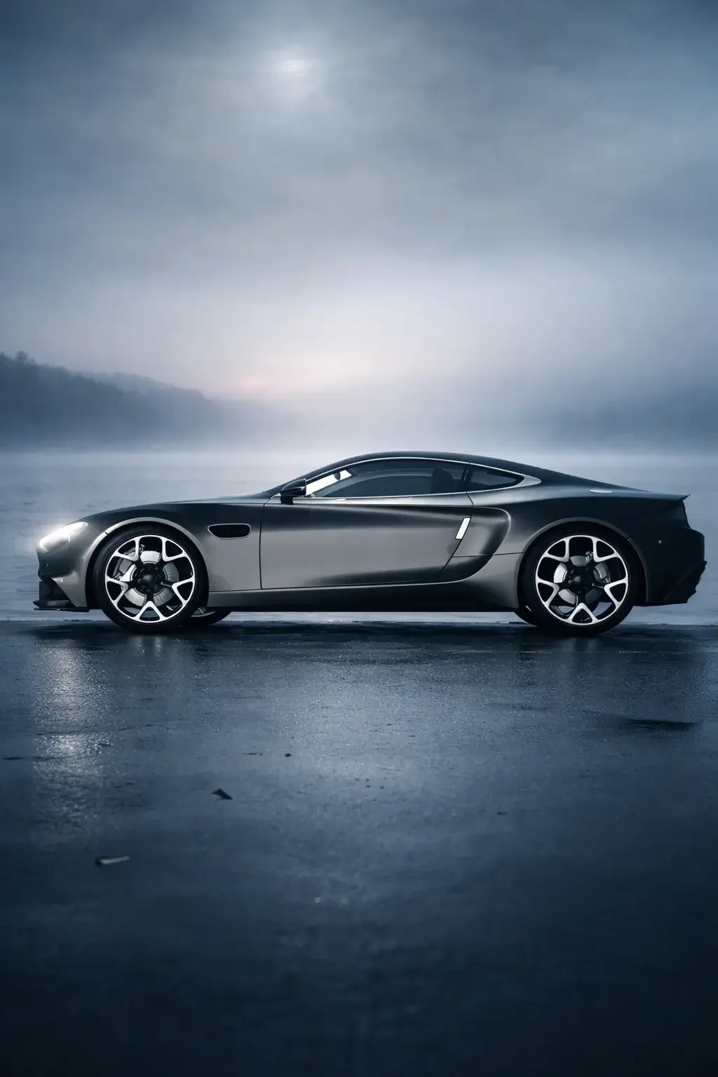Sleek Aston Martin by misty waters